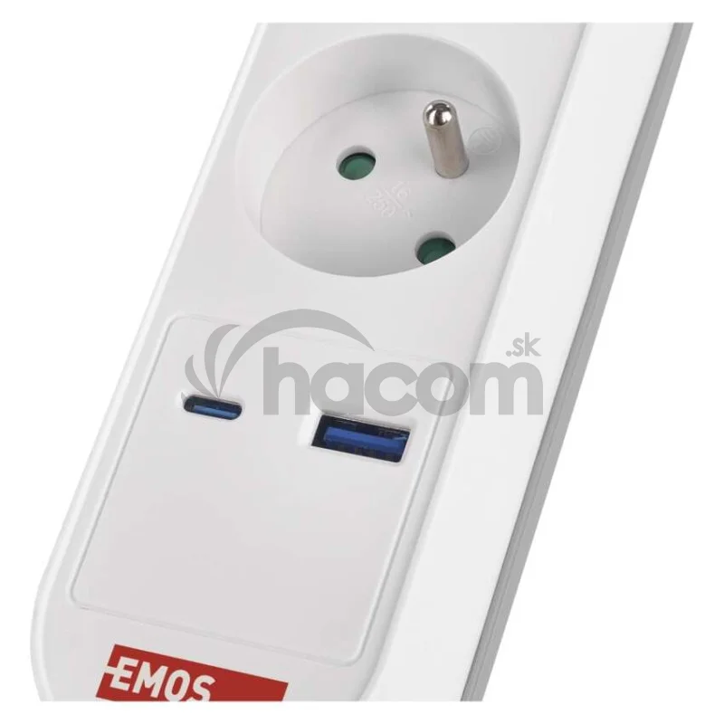 Predlžovací kábel 3 m / 5 zásuvky / s vypínačom / bielo-sivý / 1×USB-A + 1×USB-C / 1,5 mm2