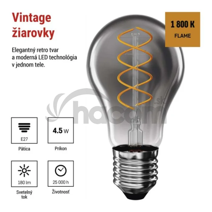 LED žiarovka DECO SMOKED A60 / E27 / 4,5 W (19 W) / 180 lm / flame