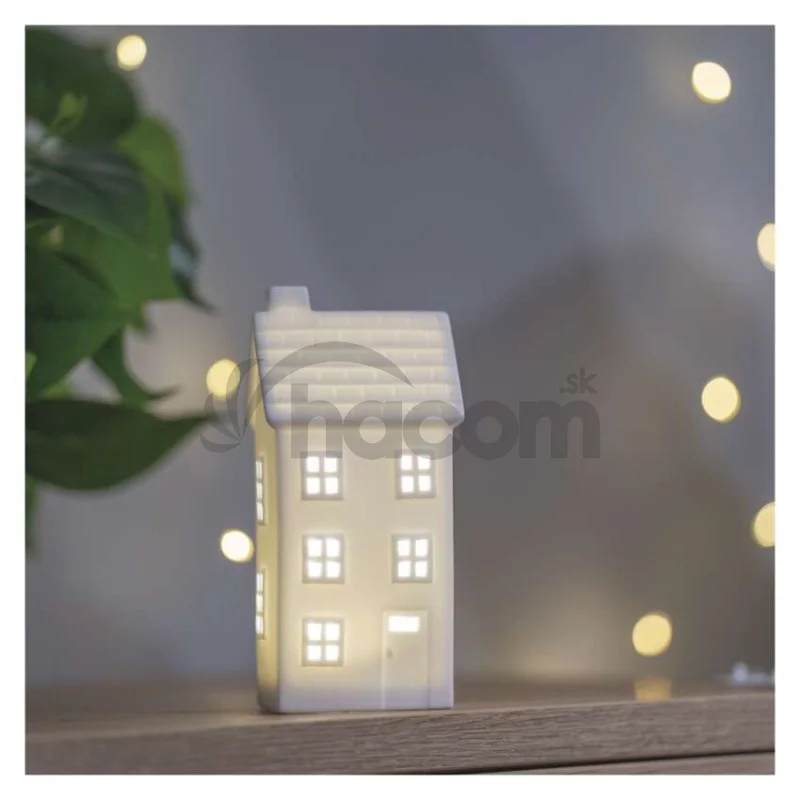 LED keramický domček, 16 cm, 1x CR2032, vnútorná, teplá biela, časovač