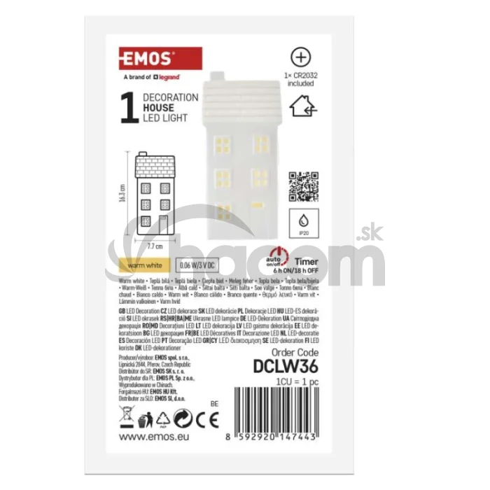 LED keramický domček, 16 cm, 1x CR2032, vnútorná, teplá biela, časovač