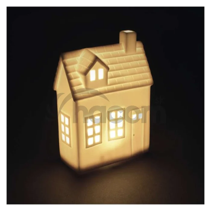 LED keramický domček, 18 cm, 1x CR2032, vnútorná, teplá biela, časovač