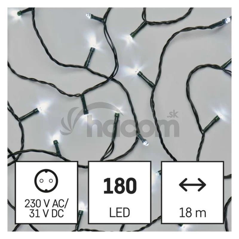 LED vianočná reťaz, 18 m, vonkajšia aj vnútorná, studená biela, programy, časovač