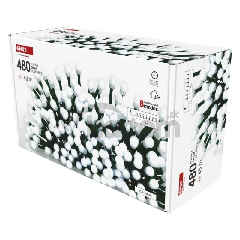 LED vianočná cherry reťaz–guličky, 48 m, vonkajšia aj vnútorná, st. biela, programy, čas