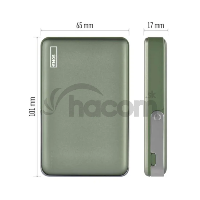 Power bank EMOS WI 1031, 10 000 mAh, 20 W+Wireless, army-green