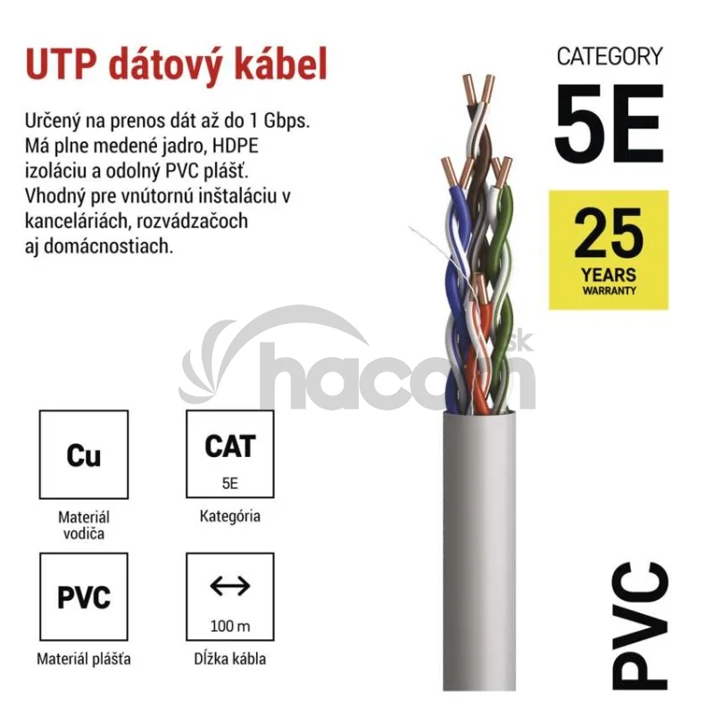 Datový kábel UTP CAT 5E PVC Basic, 100m