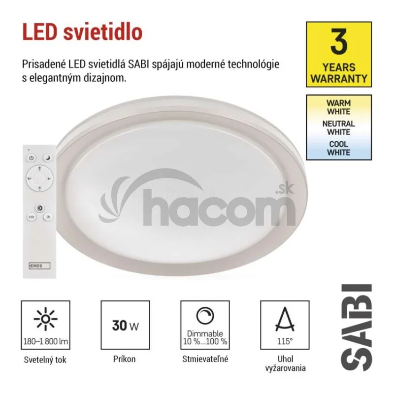 LED prisadené svietidlo SABI, kruhové 30W, stmiev.so zmenou CCT