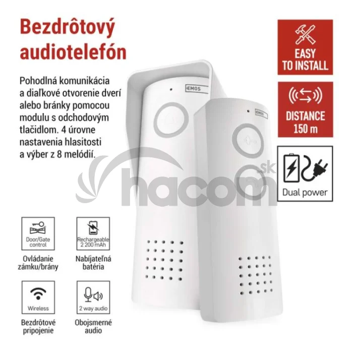 Bezdrôtová sada domáceho audio vrátnika H1087, 1 účastník