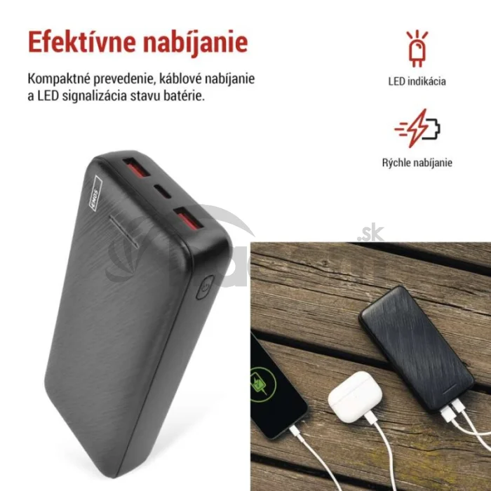 Power bank EMOS AlphaQ3, 20 000 mAh, 22,5 W, čierny