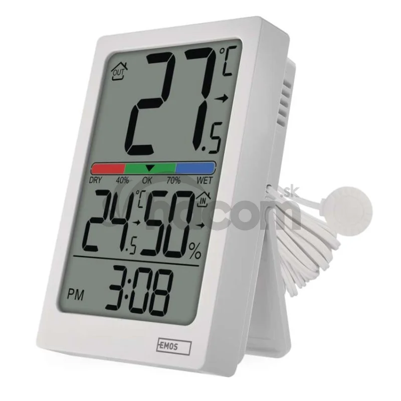 Digitálny teplomer s vlhkomerom, drôtový snímač, budík E0558P