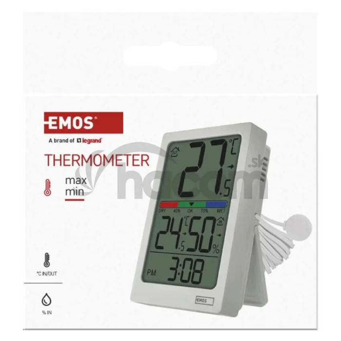 Digitálny teplomer s vlhkomerom, drôtový snímač, budík E0558P