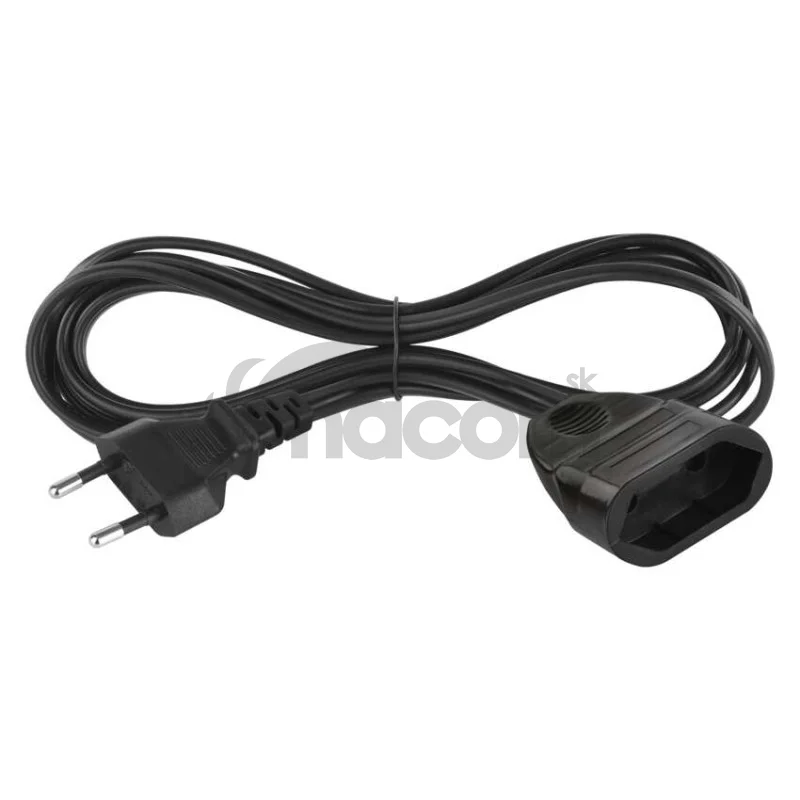 Dvojžilový pohyblivý prívod 3 m / 1 zásuvka / čierny / PVC / 0,75 mm2