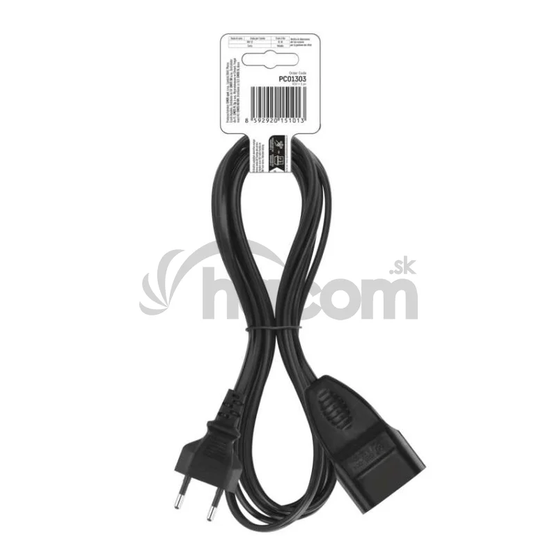 Dvojžilový pohyblivý prívod 3 m / 1 zásuvka / čierny / PVC / 0,75 mm2