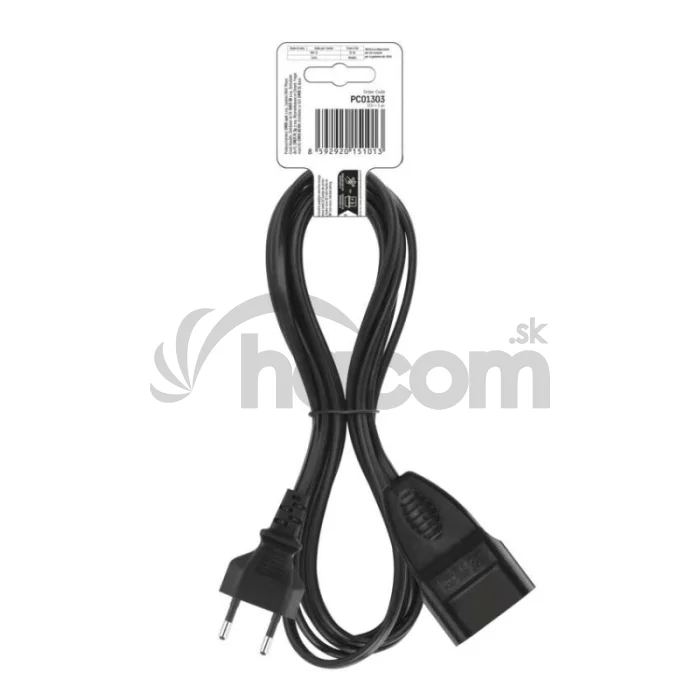 Dvojžilový pohyblivý prívod 3 m / 1 zásuvka / čierny / PVC / 0,75 mm2