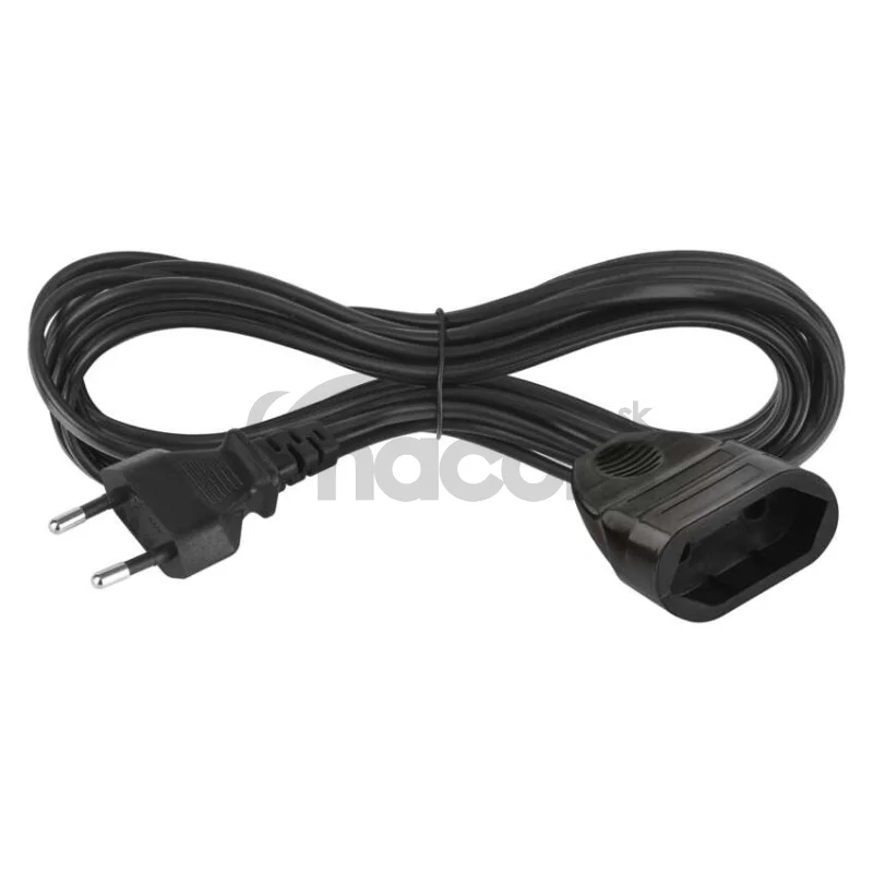 Dvojžilový pohyblivý prívod 5 m / 1 zásuvka / čierny / PVC / 0,75 mm2