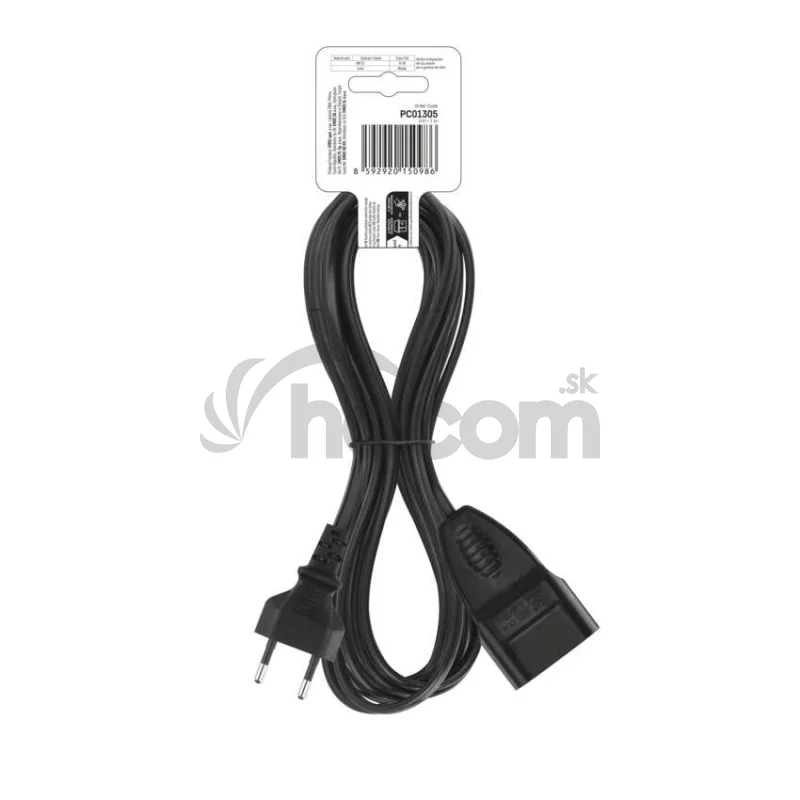 Dvojžilový pohyblivý prívod 5 m / 1 zásuvka / čierny / PVC / 0,75 mm2