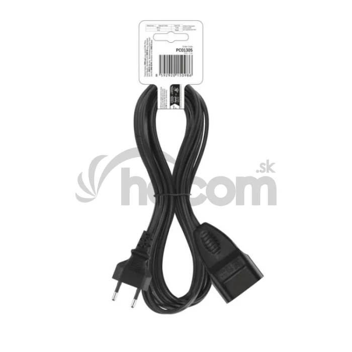 Dvojžilový pohyblivý prívod 5 m / 1 zásuvka / čierny / PVC / 0,75 mm2