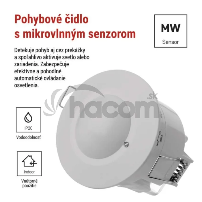 Mikrovlnný senzor (pohybové čidlo) IP20 1200W, biely