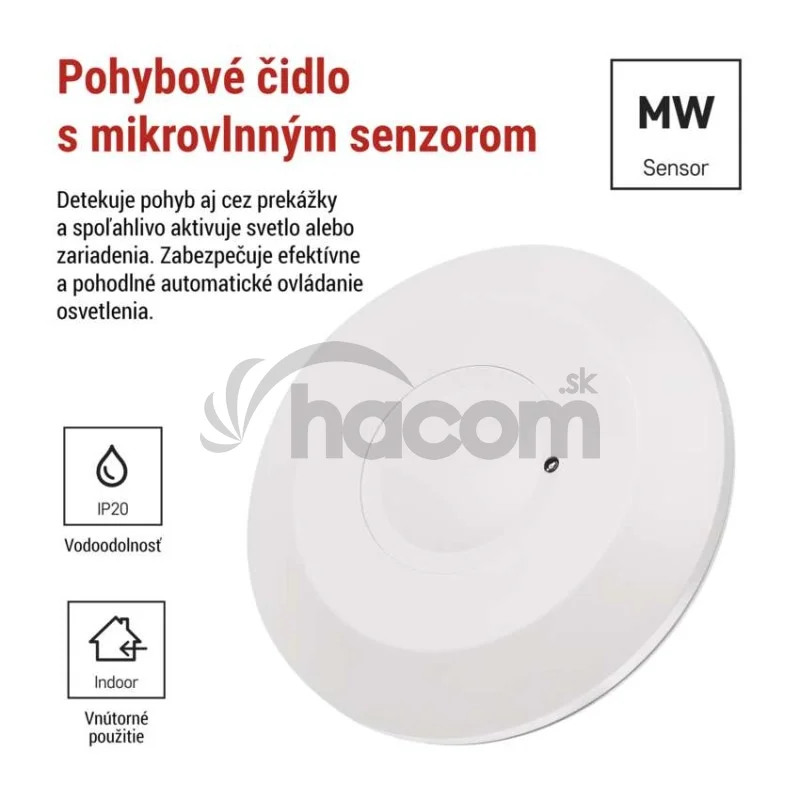 Mikrovlnný senzor (pohybové čidlo) IP20 2000W, biely