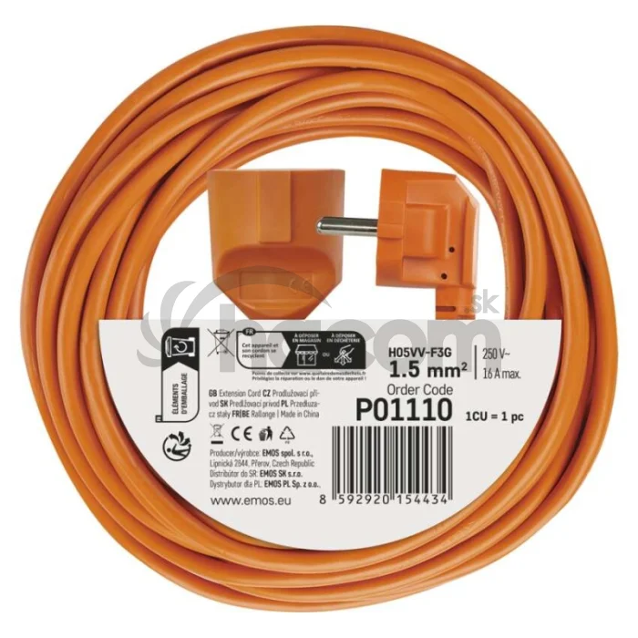 Predlžovací kábel 10 m / 1 zásuvka / oranžový / PVC / 250 V / 1,5 mm2