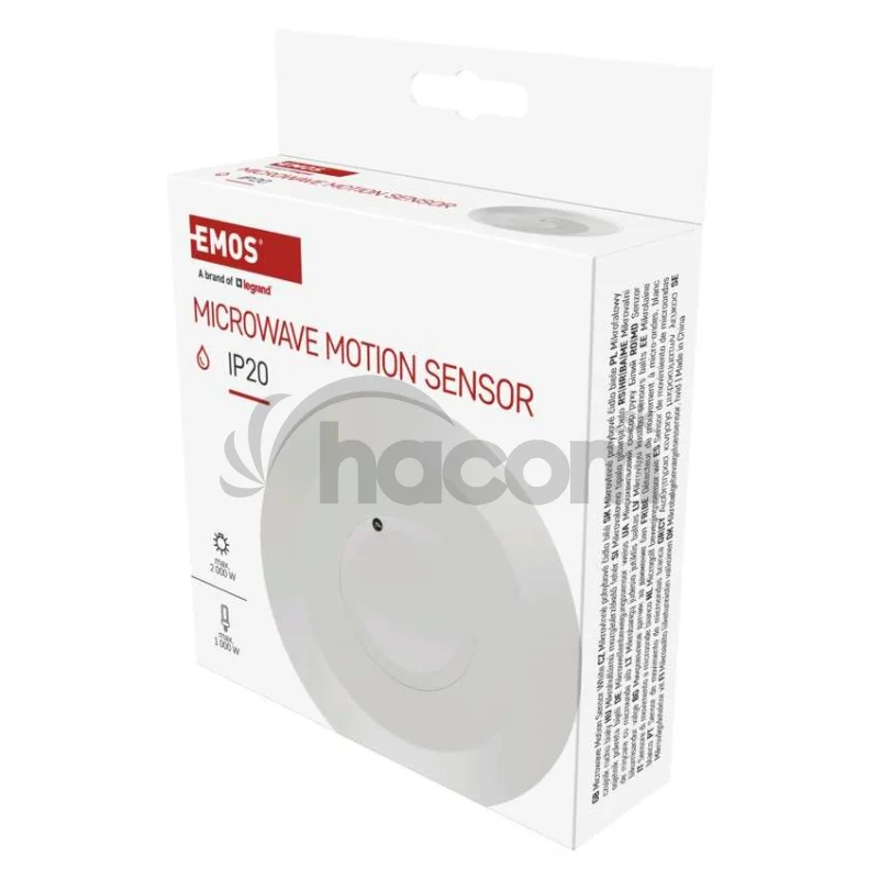 Mikrovlnný senzor (pohybové čidlo) IP20 2000W, biely