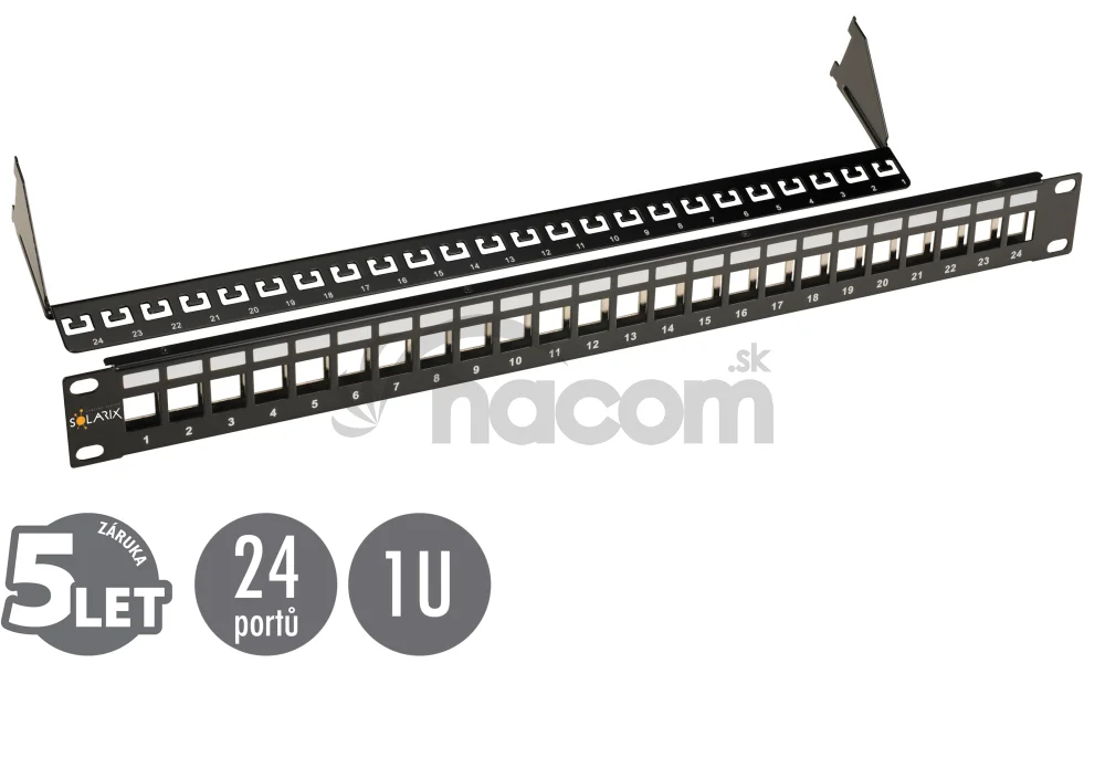 19" modulárny neosadený patch panel Solarix 24 portov čierny 1U SX24M-0-STP-BK-UNI