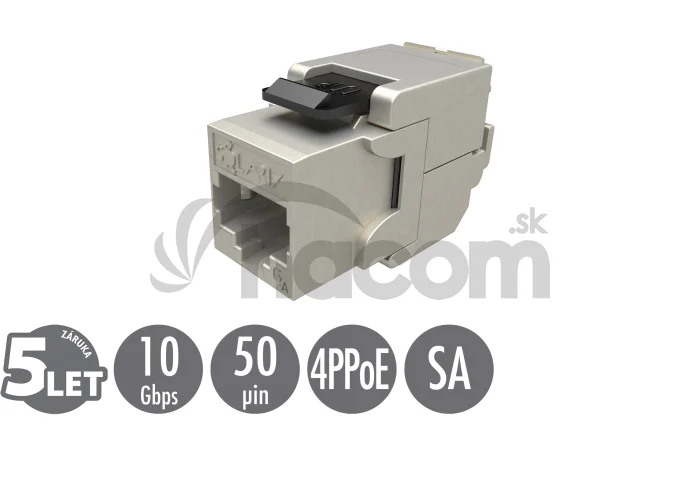 Samorezný keystone Solarix CAT6A STP RJ45 SXKJ-10G-STP-BK-SA Component Level a 4PPoE certifikácia