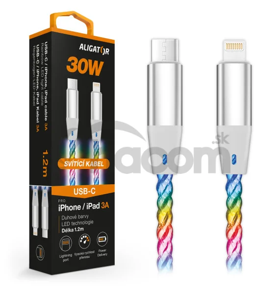 ALIGATOR Dátový kábel LIGHT 3A, 30W USB-C/Lightning 0,5m