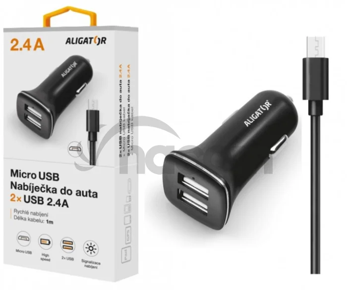 ALIGATOR Ponúka. do auta microUSB 2,4A TCH čierna