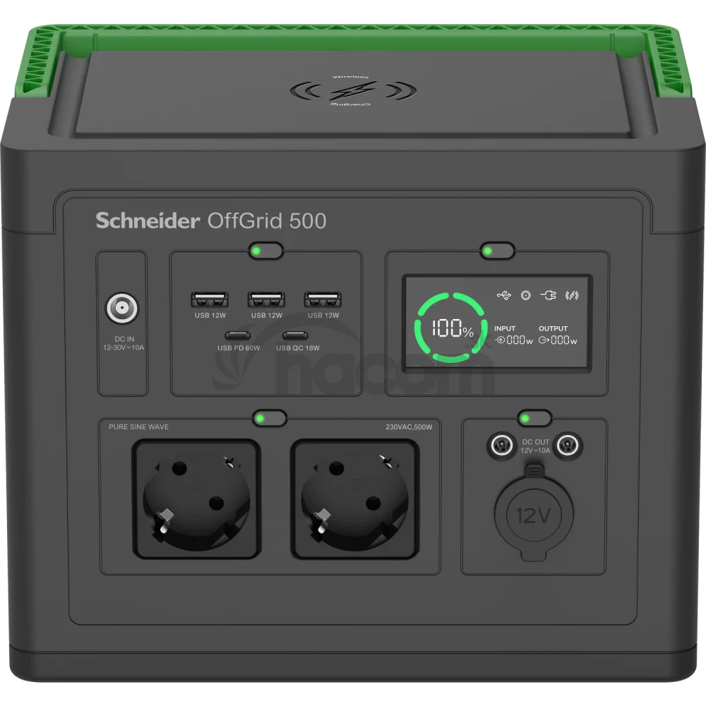 Schneider OffGrid Portable Power Station 500, 517Wh Lithium-ion, 2 Schuko, Sinewave