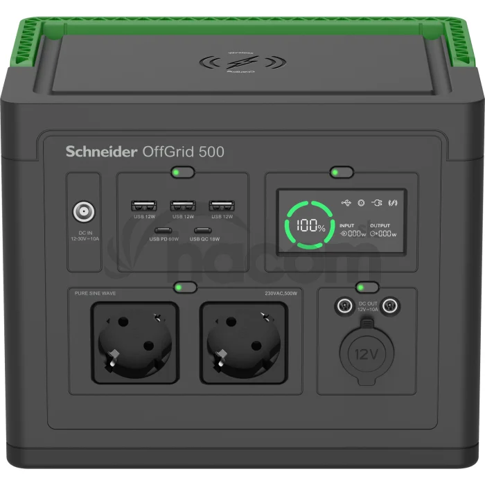 Schneider OffGrid Portable Power Station 500, 517Wh Lithium-ion, 2 Schuko, Sinewave