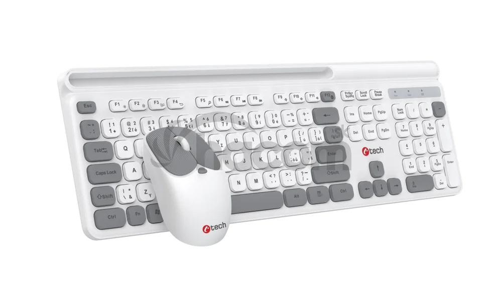 Klávesnice C-TECH Quallis WLKMC-05, bezdrátový combo set s myší, bílá, USB, CZ/SK