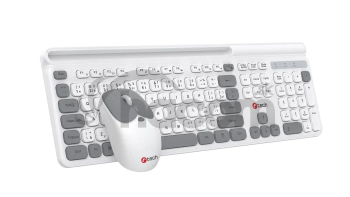 Klávesnice C-TECH Quallis WLKMC-05, bezdrátový combo set s myší, bílá, USB, CZ/SK