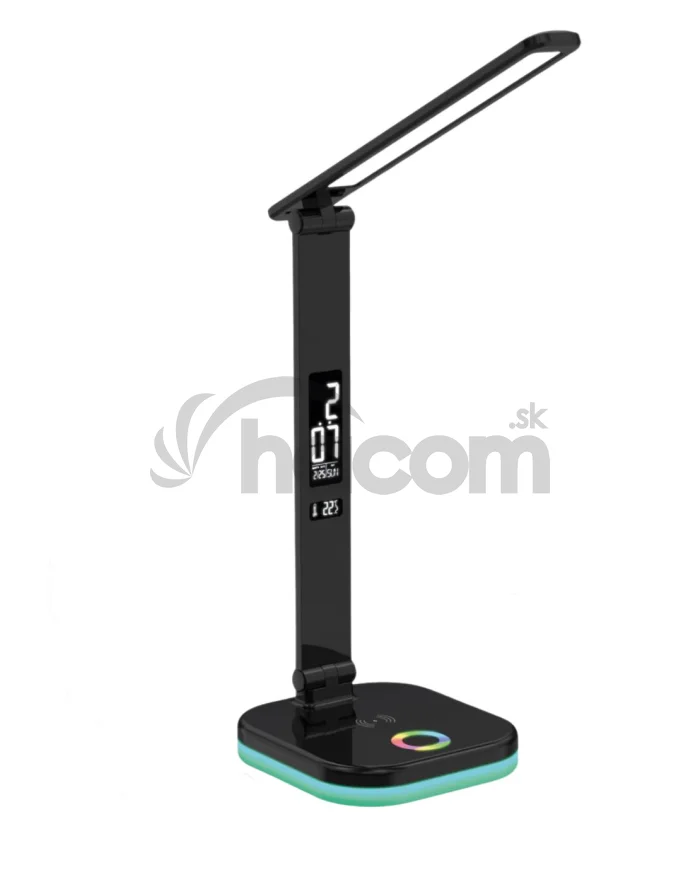Platinet PDL711RGBB stolná LED lampa stmievateľná, bezdrôtové nabíjanie, hodiny, čierna