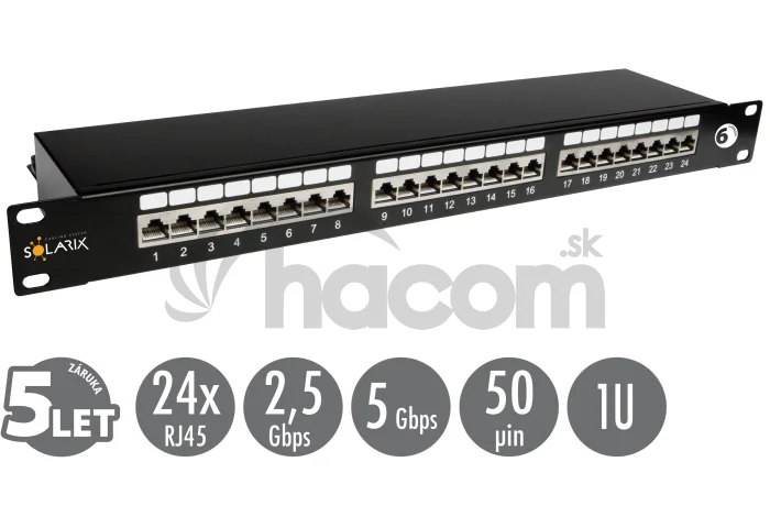 19" patch panel Solarix 24 x RJ45 CAT6 STP čierny 1U SX24-6-STP-BK