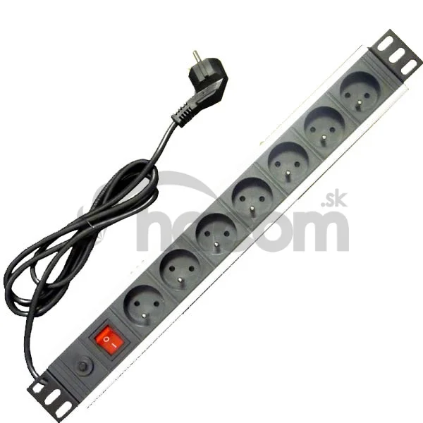 19" napájací panel 7x220V-1,8m PPO Black+prep.ochr.16A