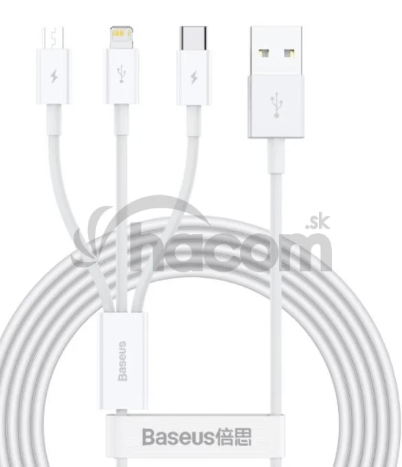 Baseus CAMLTYS-02 Superior Fast Charging Dátový Kábel 3v1 USB-C, Lightning, MicroUSB 1.5m White