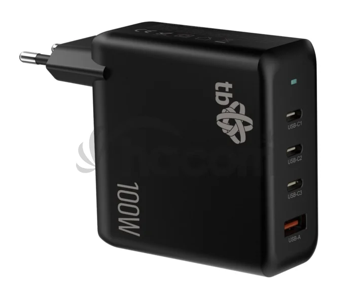 TB 3x USB-C + 1x USB-A nabíjačka, GaN, 100W, čierna