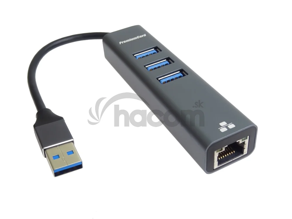 PremiumCord Adapter USB3.0 - RJ45 + 3x USB 3.0