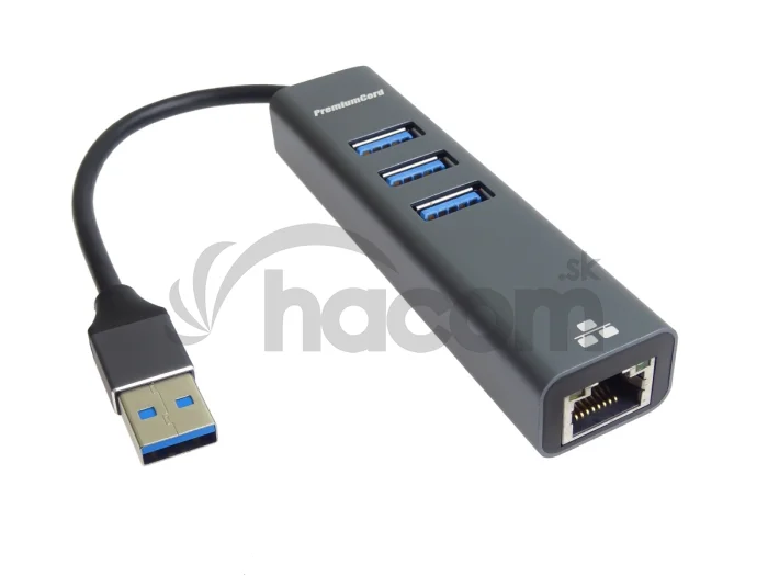 PremiumCord Adapter USB3.0 - RJ45 + 3x USB 3.0