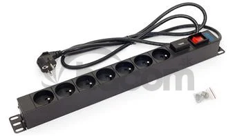 19", 7xCZ zás. vypínač, bleskoistka, 2m, RAL9005, FLEX