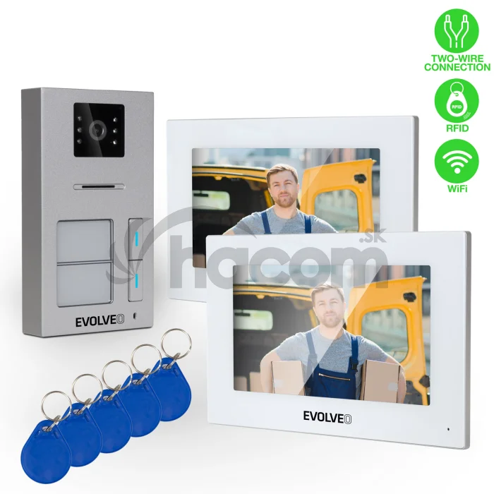 EVOLVEO DoorPhone AP2-2 drôtový videotelefón pre dva byty s aplikáciou, biely