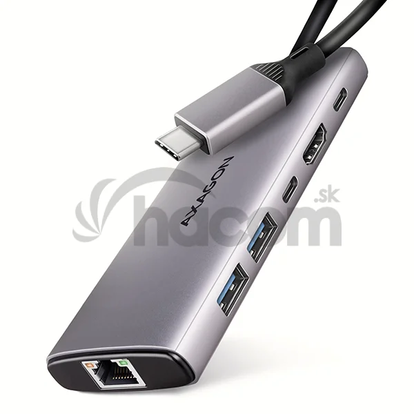 AXAGON HMC-6G2L, USB 10Gb/s hub, 2x USB-A, 1x USB-C, HDMI 4k/60, RJ-45, PD 100W, kábel USB-C 15cm