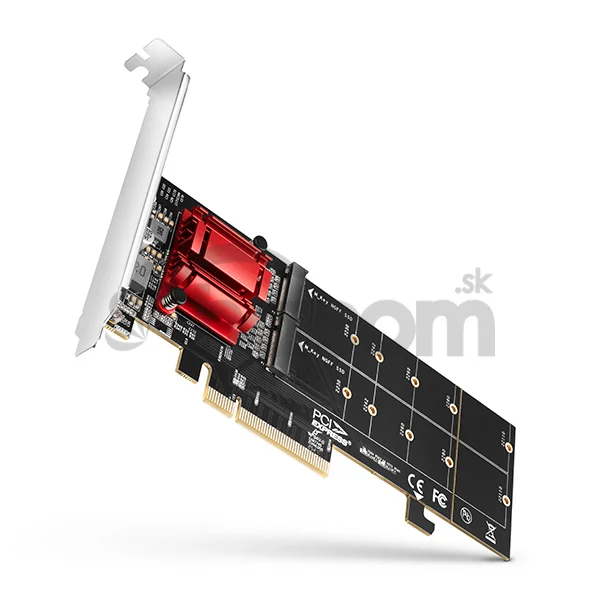 AXAGON PCEM2-ND, PCIe x8 radič - 2x M.2 NVMe M-key slot, RAID, podpora dosiek bez bifurkácie, vr. LP