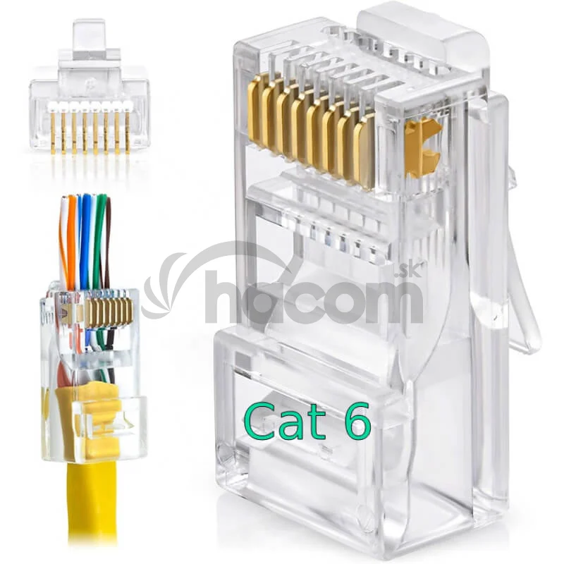 W-Star Konektor UTP RJ45EZ Cat6 100ks 3U pozlátený 6SLD pass through drôt licna RJ45EZC6S