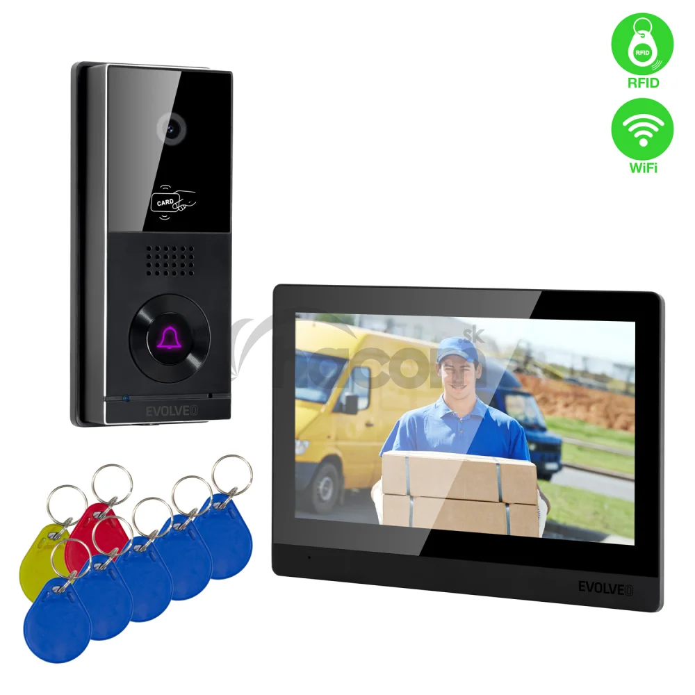 EVOLVEO DoorPhone AHD10, Sada domáceho WiFi videotelefónu s ovládaním dverí a RFID, čierny 10" monito