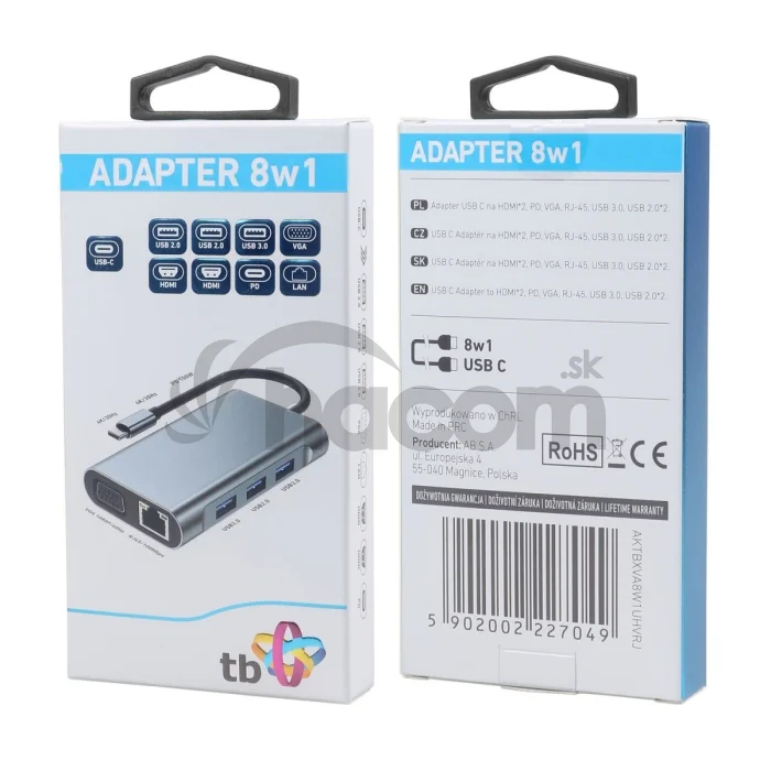 TB Touch USB C 8v1 - HDMI 2x, USB, VGA, RJ45, PD
