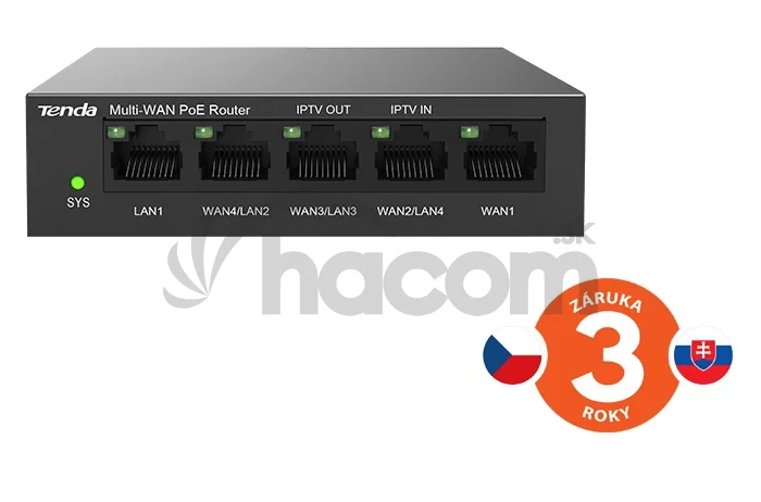 Tenda G0-5G-PoE Gigabit PoE Router MultiWAN, 3x GWAN/GLAN, 1x GWAN, 1x GLAN, 4x PoE 802.3af/at, VPN