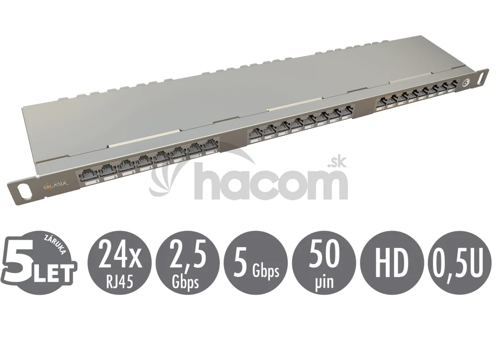 19" patch panel Solarix 24xRJ45 CAT6 STP s vyväzovacou lištou 0,5U SX24HD-6-STP-SL