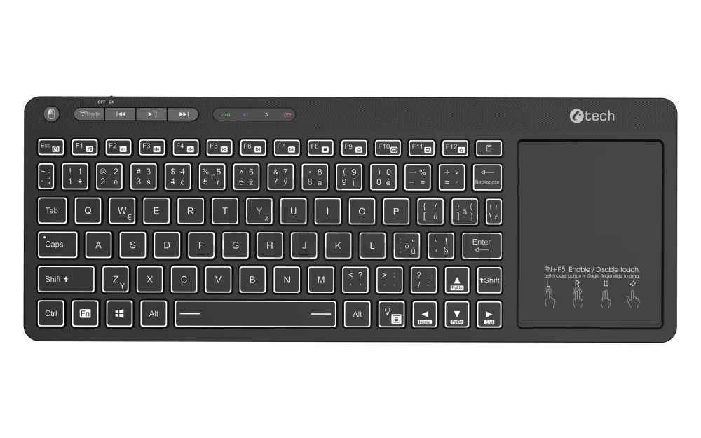 Klávesnica C-TECH WLTK-03, Dual, Touchpad