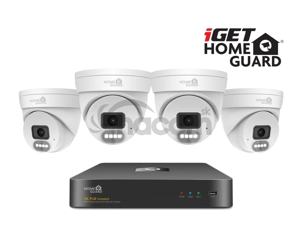 iGET HGNVK84804 - kamerový PoE set, 2K rozlíšenie, 8CH NVR + 4x kamera so zvukom, IR + LED, CZ app